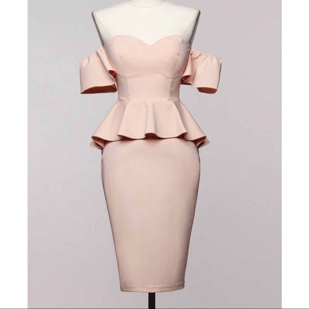 Peach peplum pencil dress